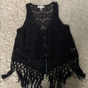 Black Lace Vest with Fringe
